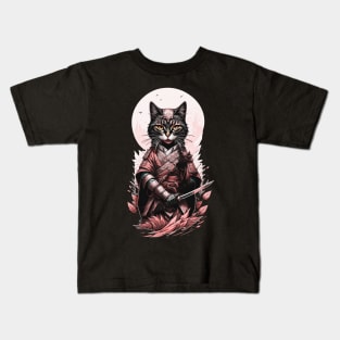 Sakura Cat Samurai Kids T-Shirt